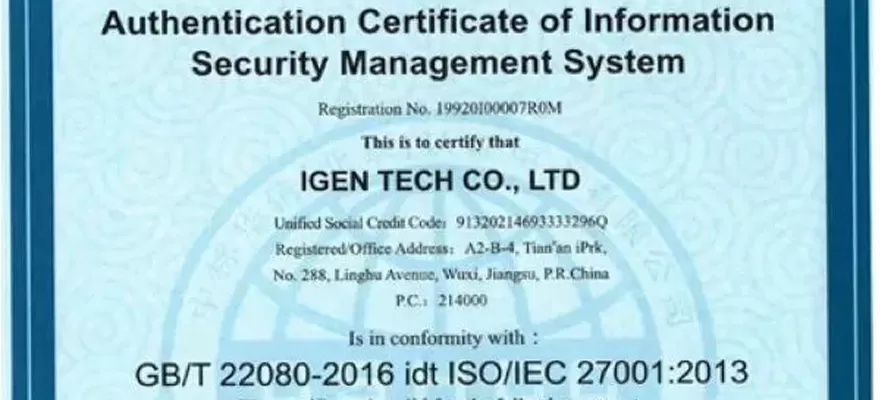 Yes-tech passed iso 27001:2013